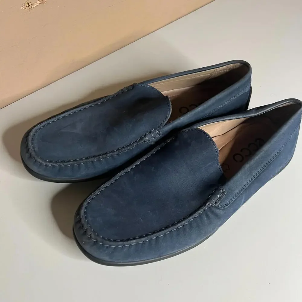 ECCO Men's Blue Leather Loafers Slip On Dress Shoes EU 40‎ US 6-6.5 Classic